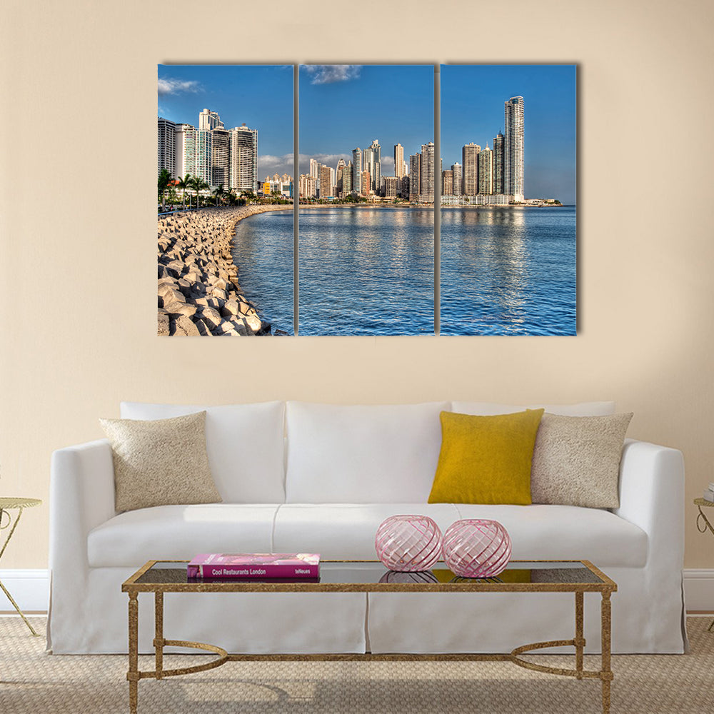Panama City skyline and the Panama Bay multi panel canvas wall art