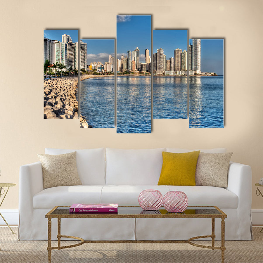 Panama City skyline and the Panama Bay multi panel canvas wall art