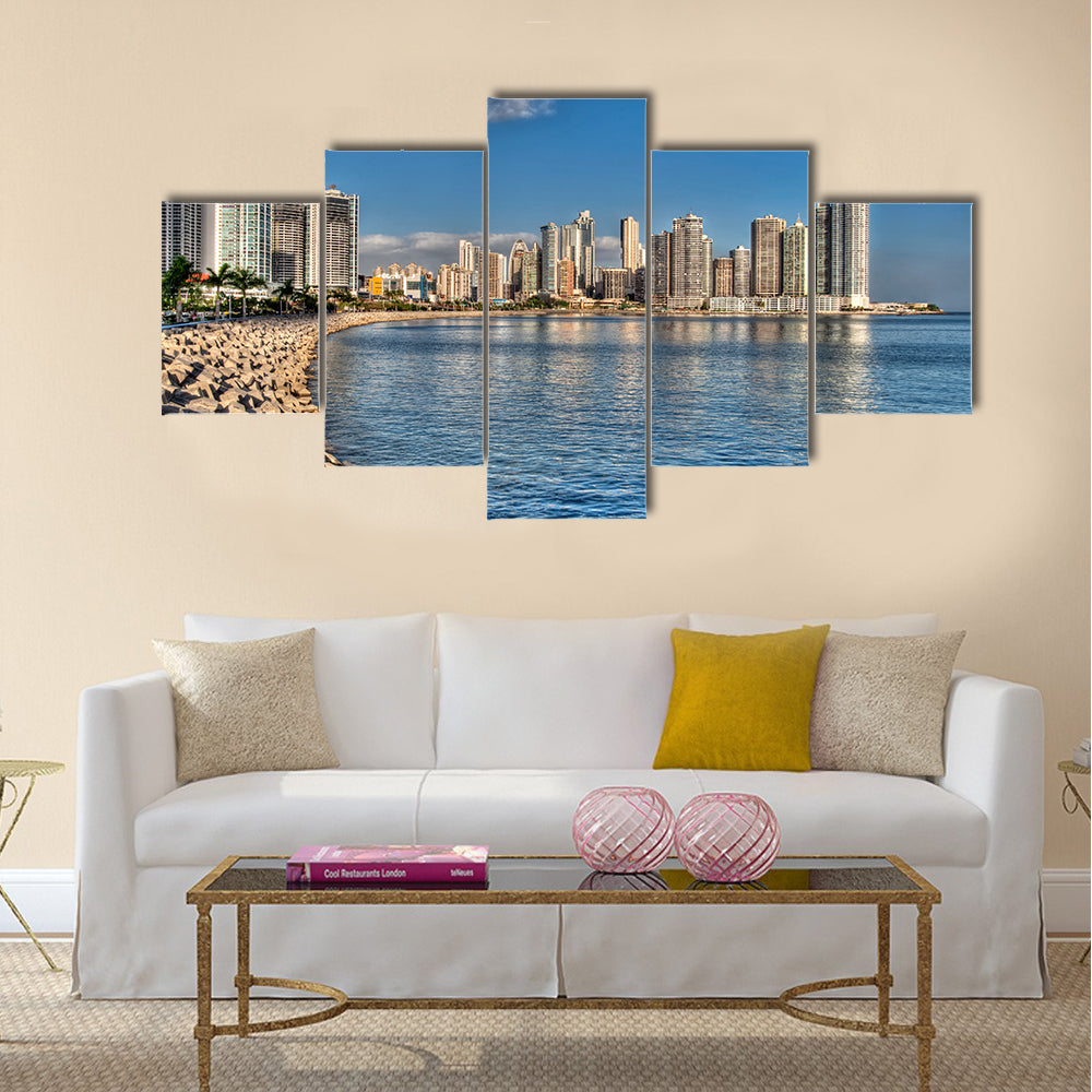 Panama City skyline and the Panama Bay multi panel canvas wall art
