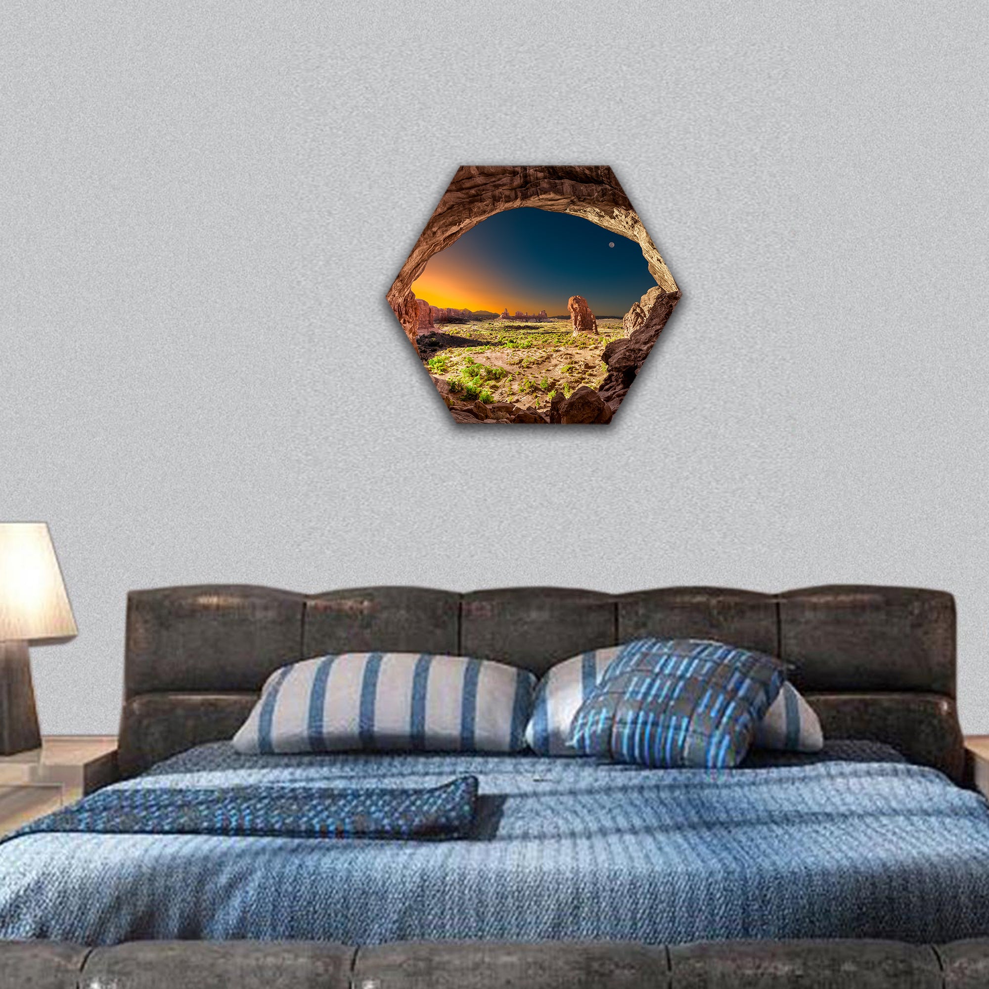 Arches rock formation in Arches National Park, Utah hexagonal canvas wall art