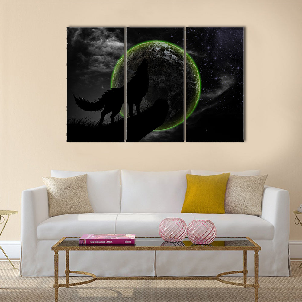 Wolves howl Full Moon Multi Panel Canvas Wall Art