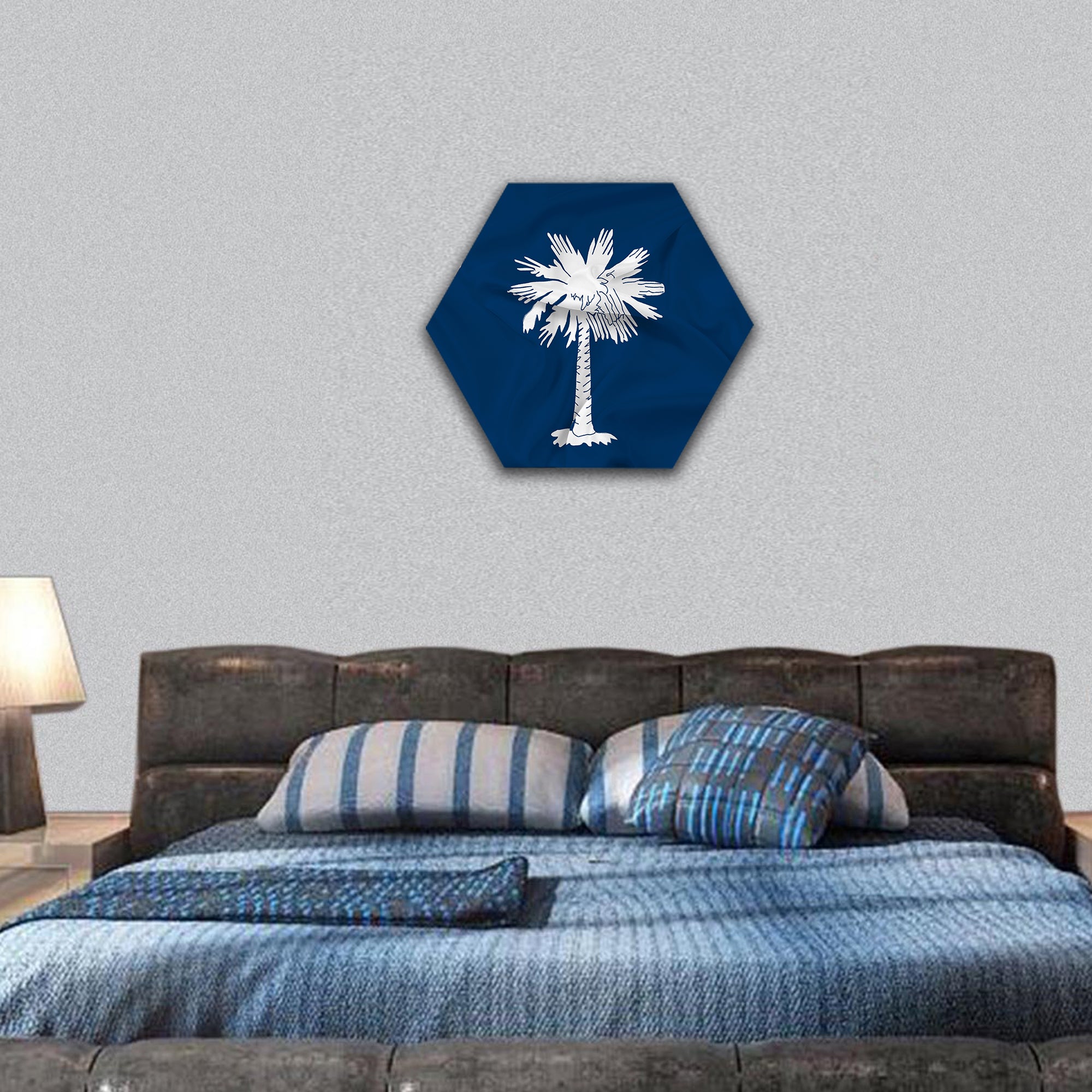 Waving South Carolina State Flag hexagonal canvas wall art