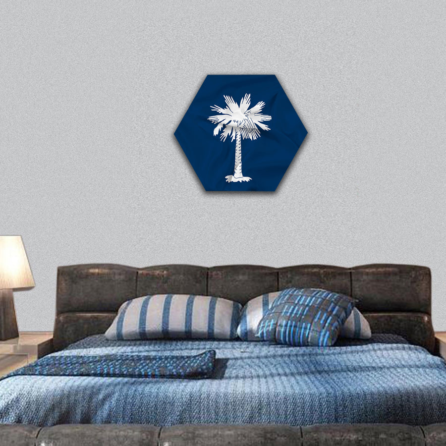 Waving South Carolina State Flag hexagonal canvas wall art
