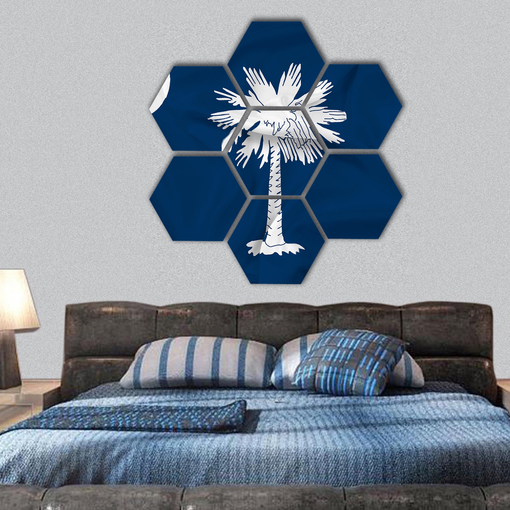 Waving South Carolina State Flag hexagonal canvas wall art