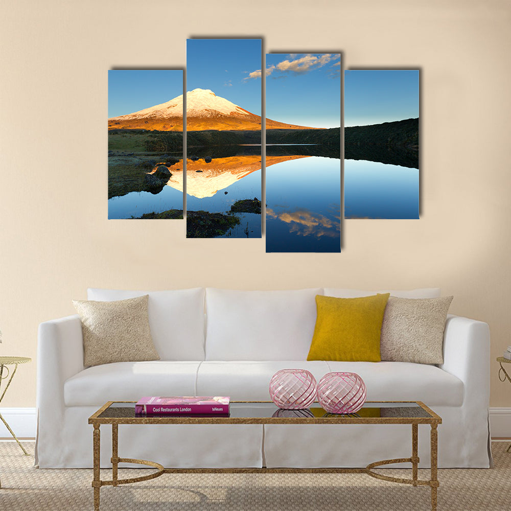 Cotopaxi volcano reflecting in Santo Domingo lagoon Multi Panel Canvas Wall Art