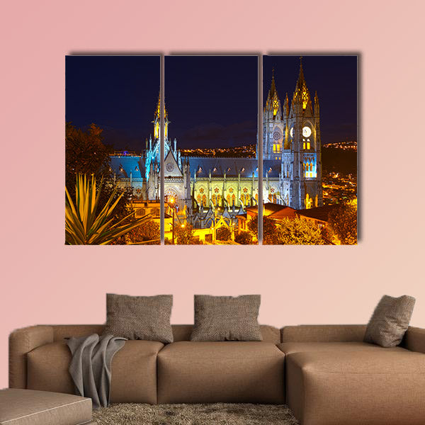  Basilica of national vote by night, Quito Ecuador multi panel canvas wall art