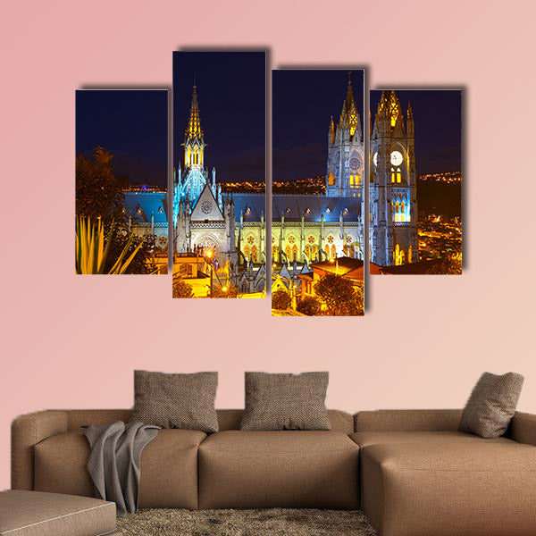  Basilica of national vote by night, Quito Ecuador multi panel canvas wall art