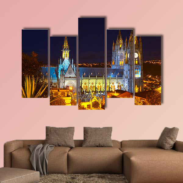  Basilica of national vote by night, Quito Ecuador multi panel canvas wall art