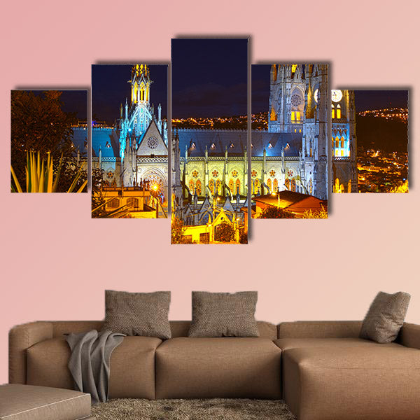  Basilica of national vote by night, Quito Ecuador multi panel canvas wall art