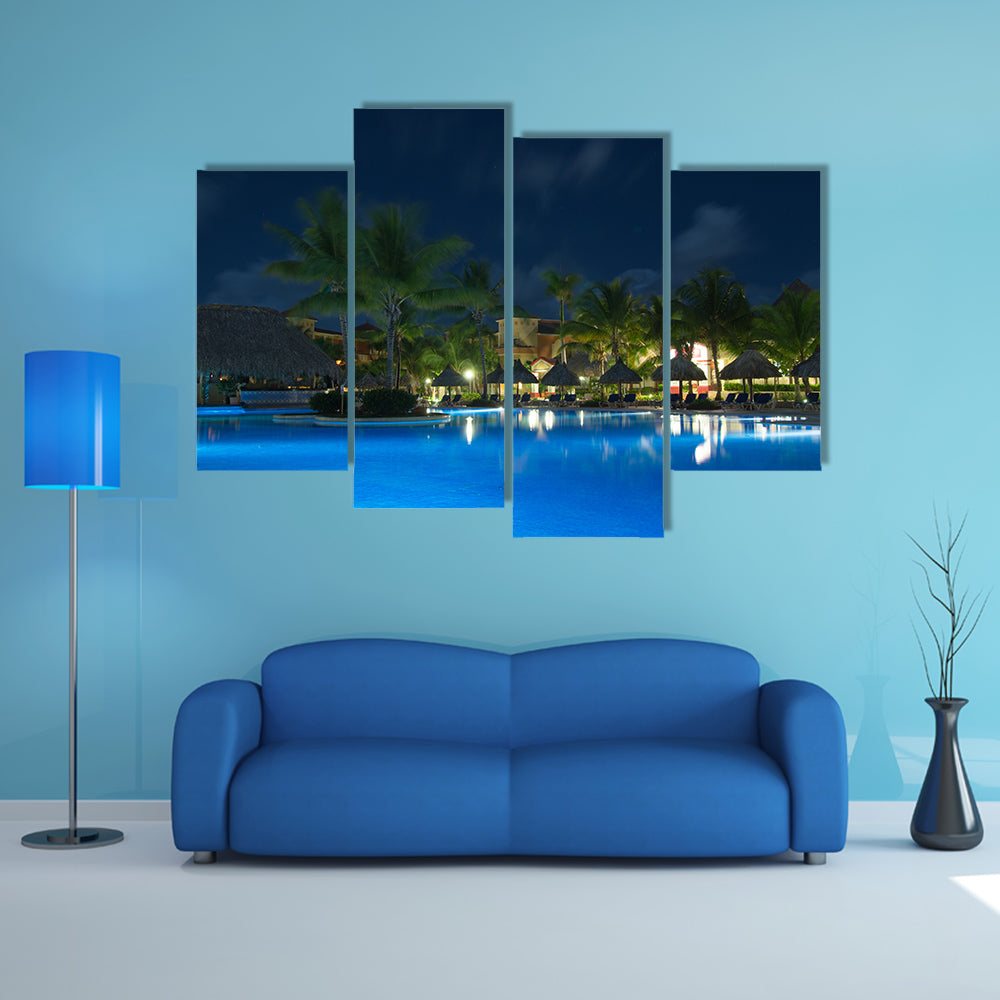 The Swimming pool in night illumination Multi Panel canvas wall art