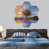 manipulated landscape with a flowered tree and rainbow hexagonal canvas wall art