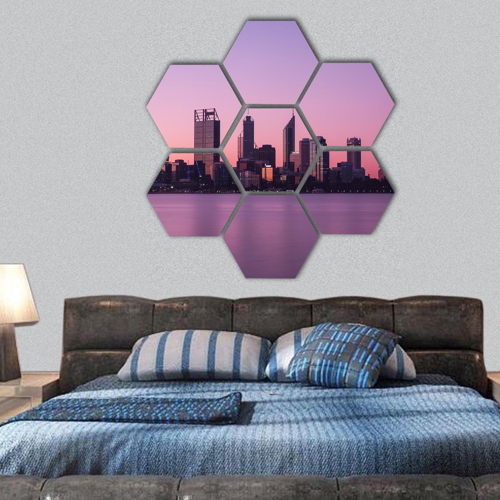 Cityscape in Perth, Australia hexagonal canvas wall art