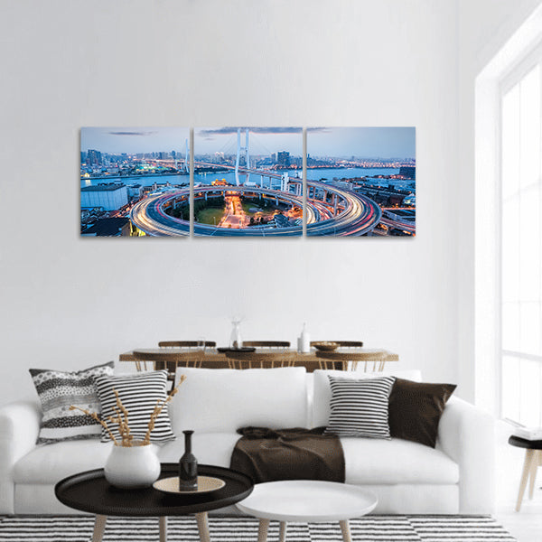 Nanpu bridge at dusk ,crosses Huangpu river ,China Panoramic Canvas Wall Art