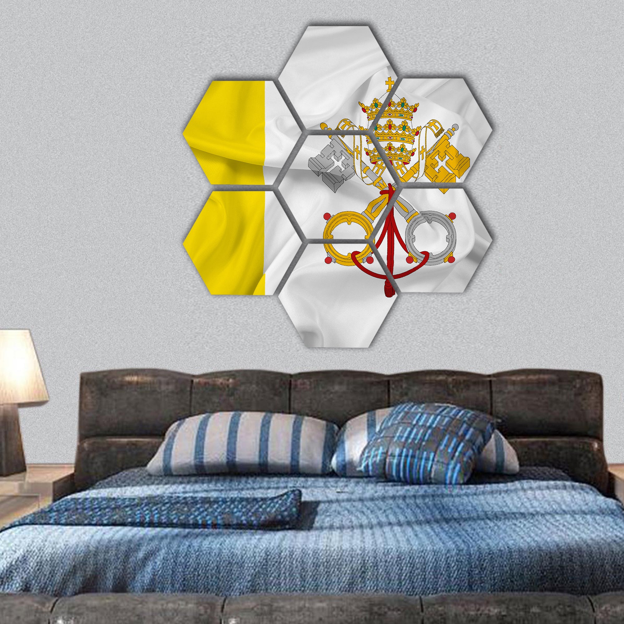 Waving Vatican City Flag hexagonal canvas wall art
