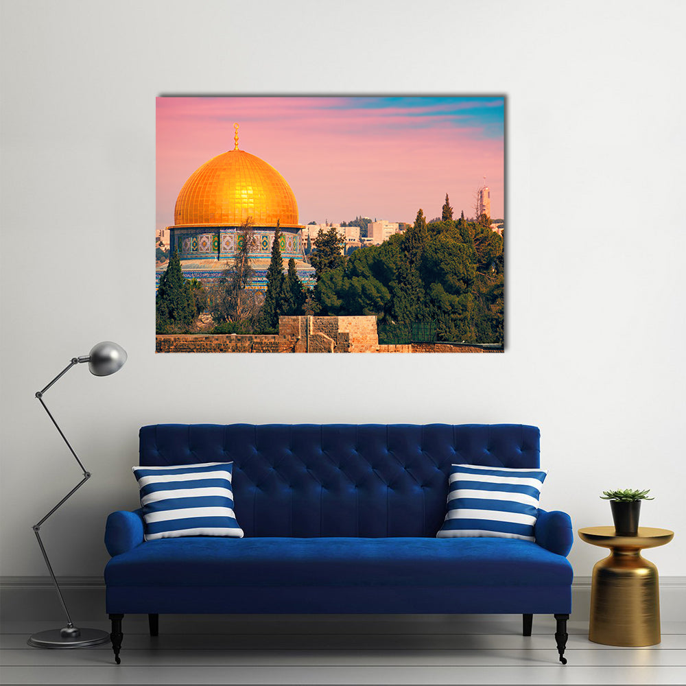 A Mesmerizing Beauty Of the Scene Of The Dome Of The Jerusalem At Sunset Multi Panel Canvas Wall Art