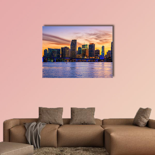 Famous city of Miami, Florida, summer sunset Multi panel canvas wall art