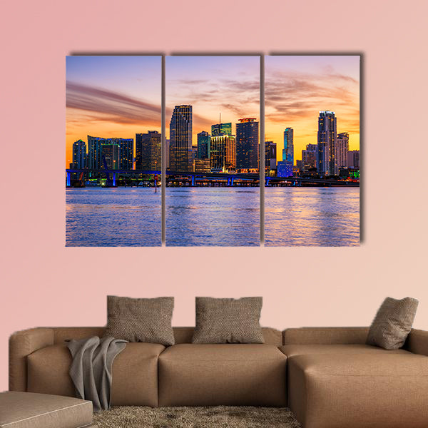 Famous city of Miami, Florida, summer sunset Multi panel canvas wall art