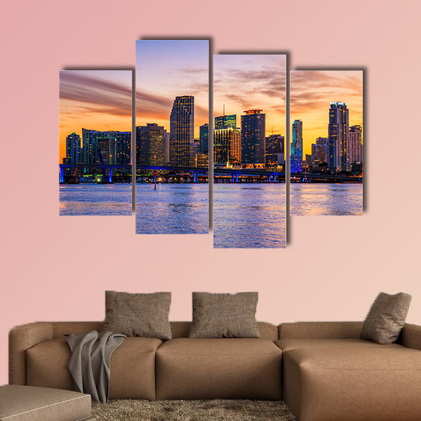 Famous city of Miami, Florida, summer sunset Multi panel canvas wall art