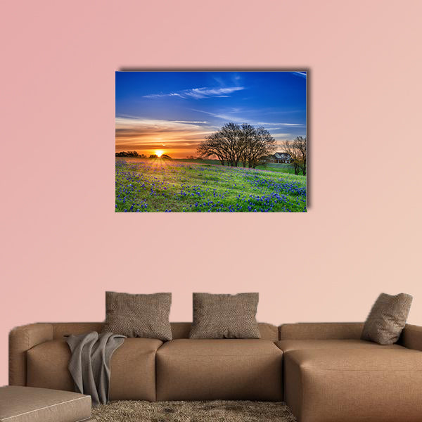 Texas bluebonnet spring wildflower field at sunrise Multi panel canvas wall art