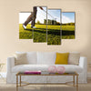 Golfer performs a golf shot from the fairway Multi Panel Canvas Wall Art