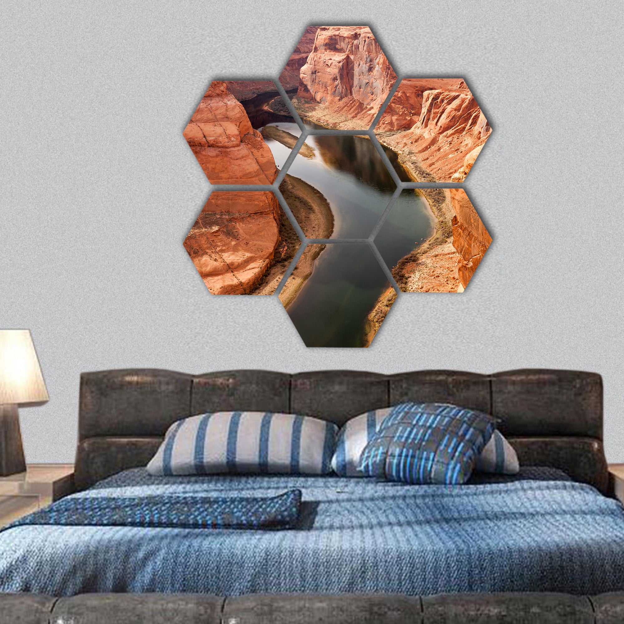 Colorado River Meanders Cutting , Grand Canyon hexagonal canvas wall art