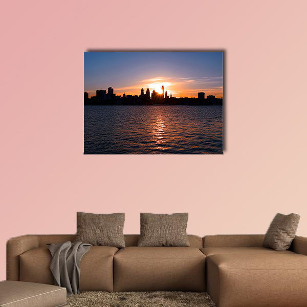 Sunset over downtown Center City Philadelphia with shadow canvas wall art