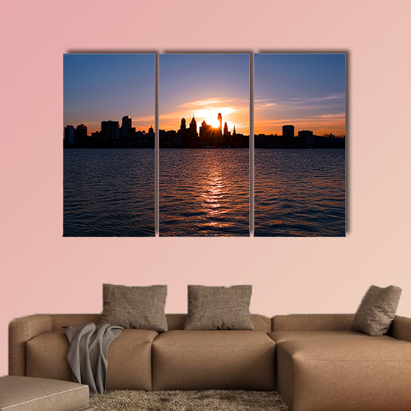 Sunset over downtown Center City Philadelphia with shadow canvas wall art