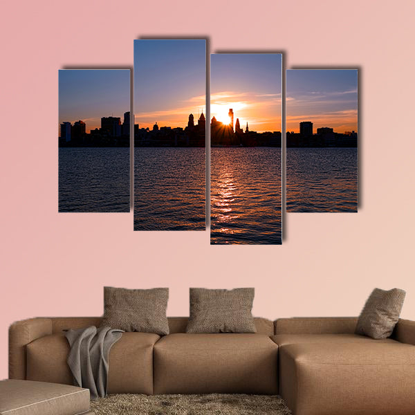 Sunset over downtown Center City Philadelphia with shadow canvas wall art