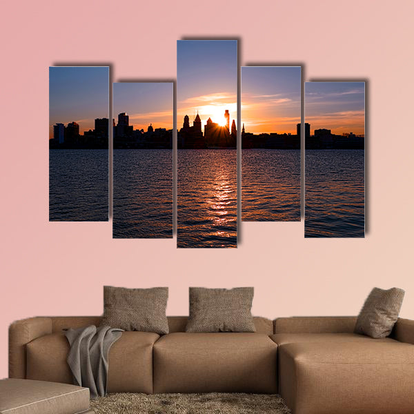 Sunset over downtown Center City Philadelphia with shadow canvas wall art