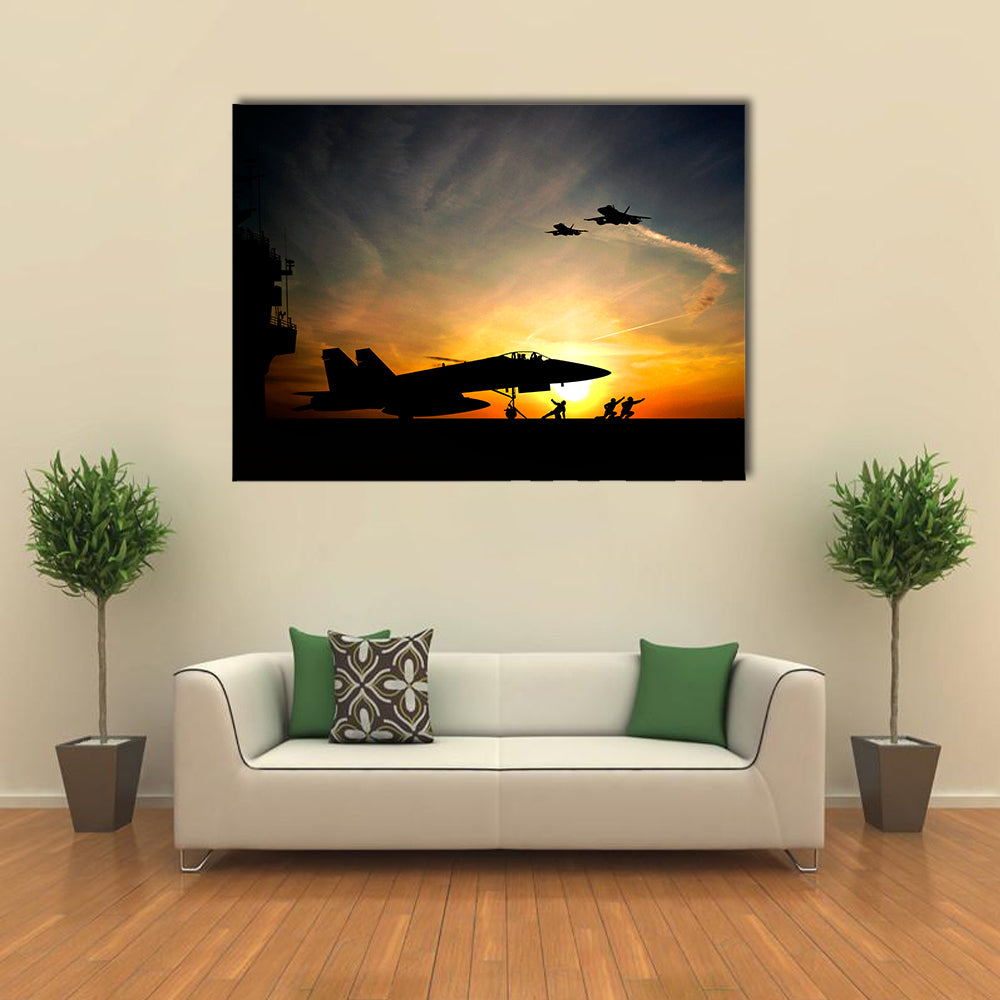 Military Take Off A Jet Plane An A Sunset Multi Panel Canvas Wall Art