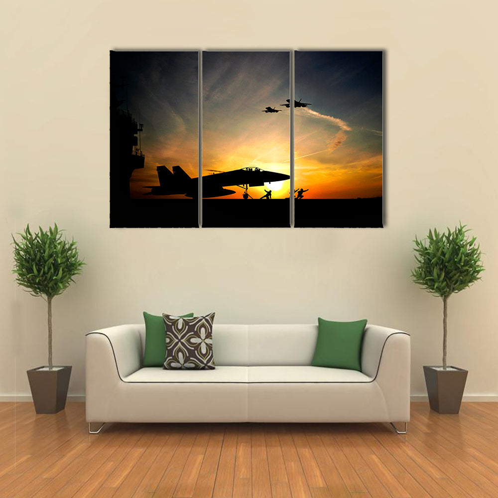Military Take Off A Jet Plane An A Sunset Multi Panel Canvas Wall Art