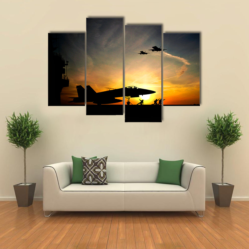 Military Take Off A Jet Plane An A Sunset Multi Panel Canvas Wall Art