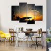 Military Aircraft Take Off On A Sunset Multi Panel Canvas Wall Art