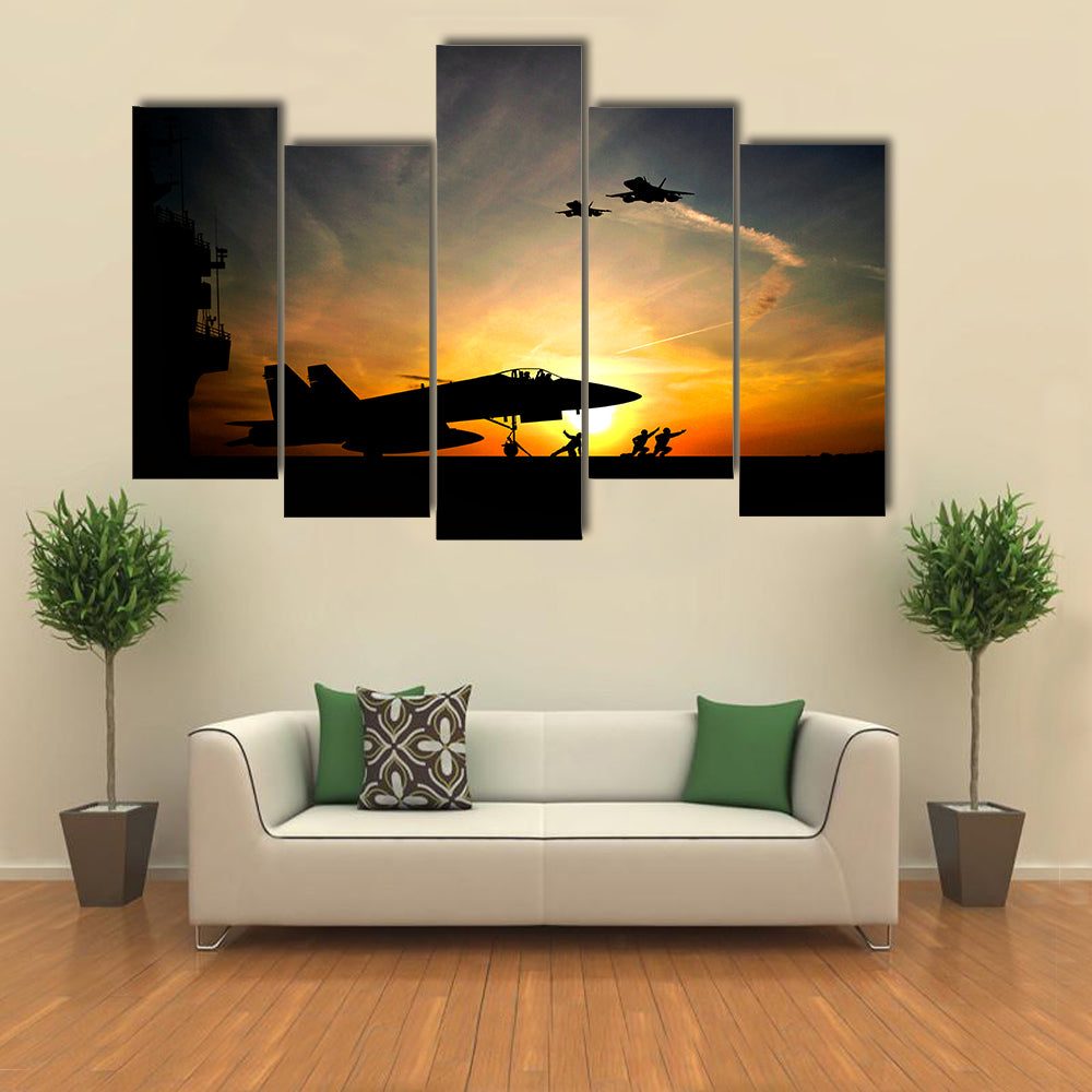 Military Take Off A Jet Plane An A Sunset Multi Panel Canvas Wall Art