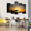 Military Aircraft Take Off On A Sunset Multi Panel Canvas Wall Art