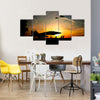 Military Aircraft Take Off On A Sunset Multi Panel Canvas Wall Art