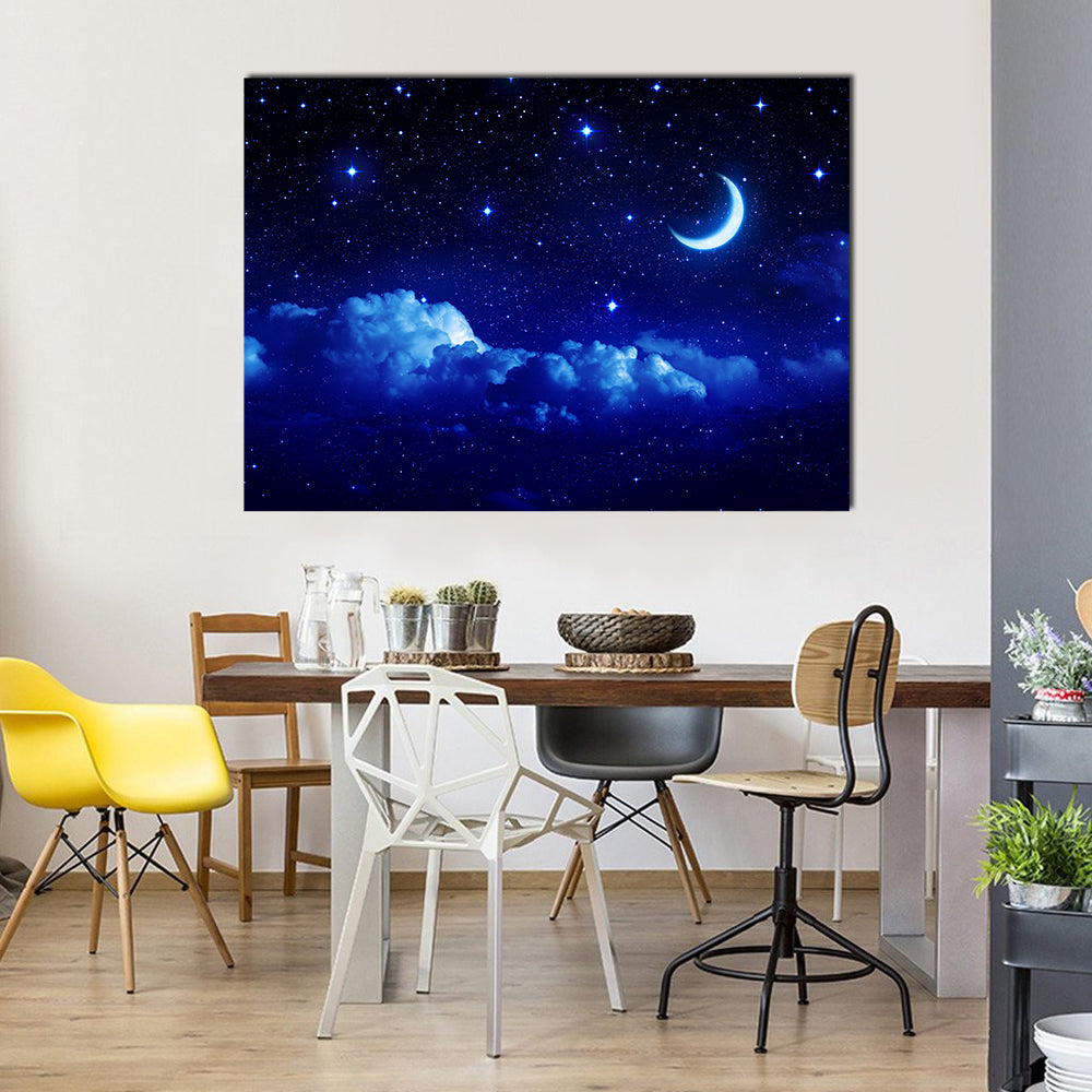 Half Moon On A Scenic Cloudscape Multi Panel Canvas Wall Art