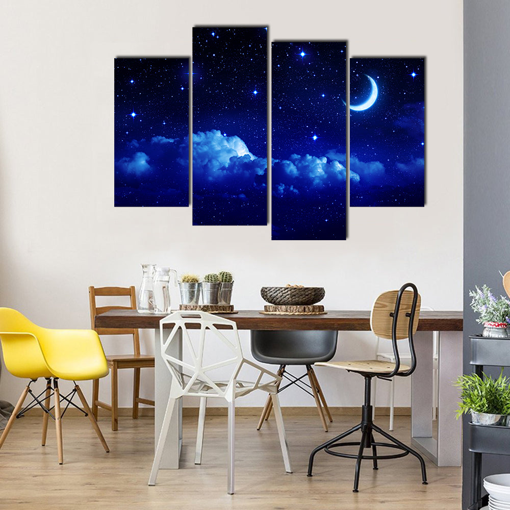 Half Moon On A Scenic Cloudscape Multi Panel Canvas Wall Art