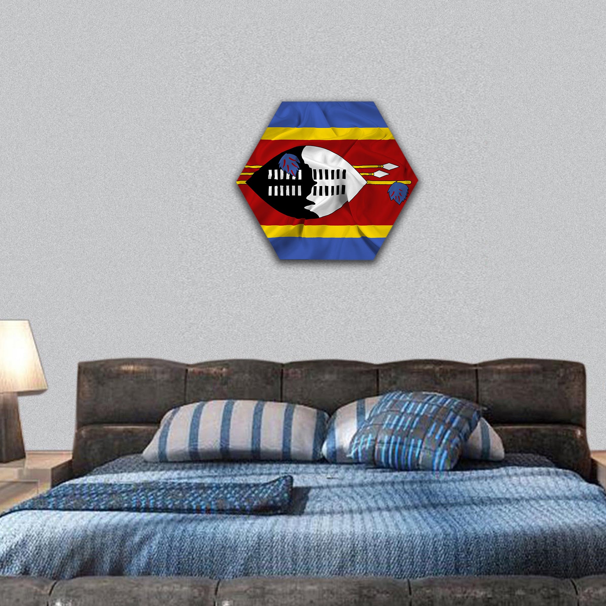 Waving Swaziland Flag hexagonal canvas wall art