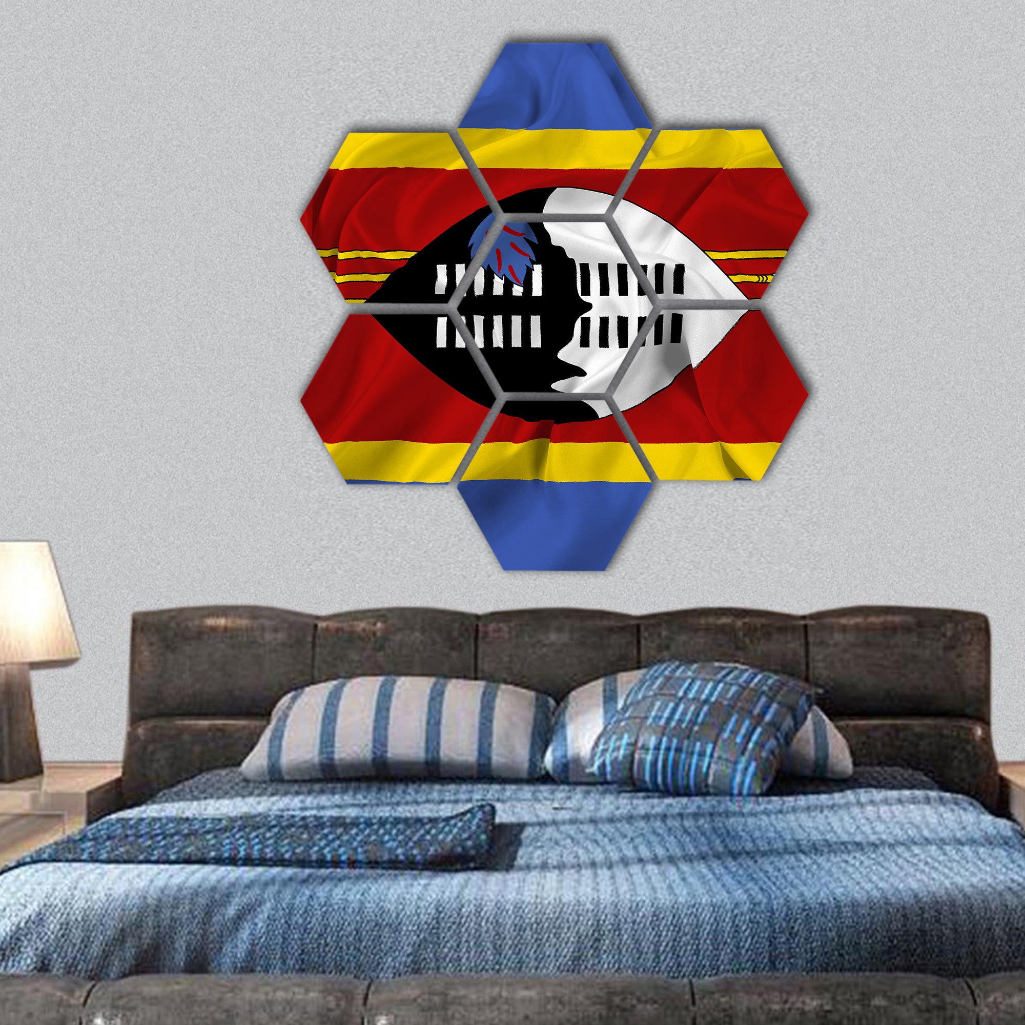 Waving Swaziland Flag hexagonal canvas wall art