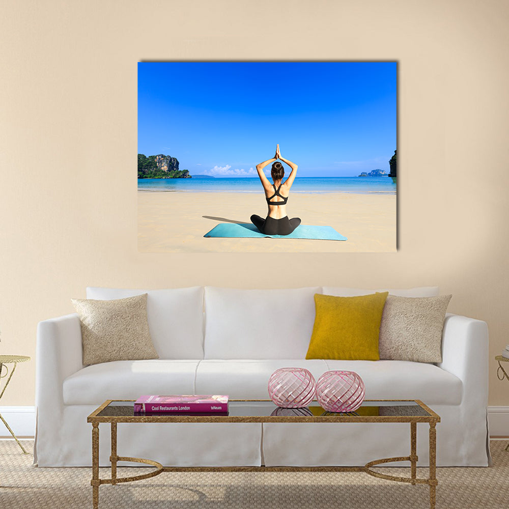 Yoga woman on sea coast Multi panel canvas wall art