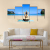 Yoga woman on sea coast Multi panel canvas wall art