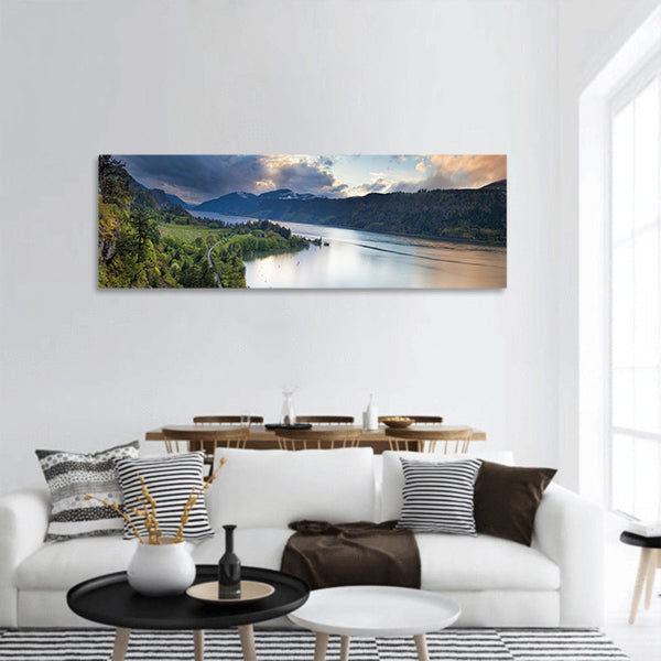 Columbia River Gorge at Hood River Oregon Panoramic Canvas Wall Art