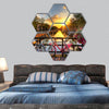 sunrise over Amsterdam ,flowers and bicycles on the bridge hexagonal canvas wall art