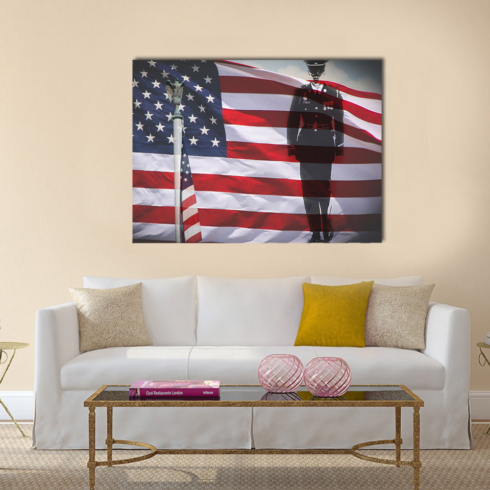 Salute Of A US National On Their Memorial Multi Panel Canvas Wall Art
