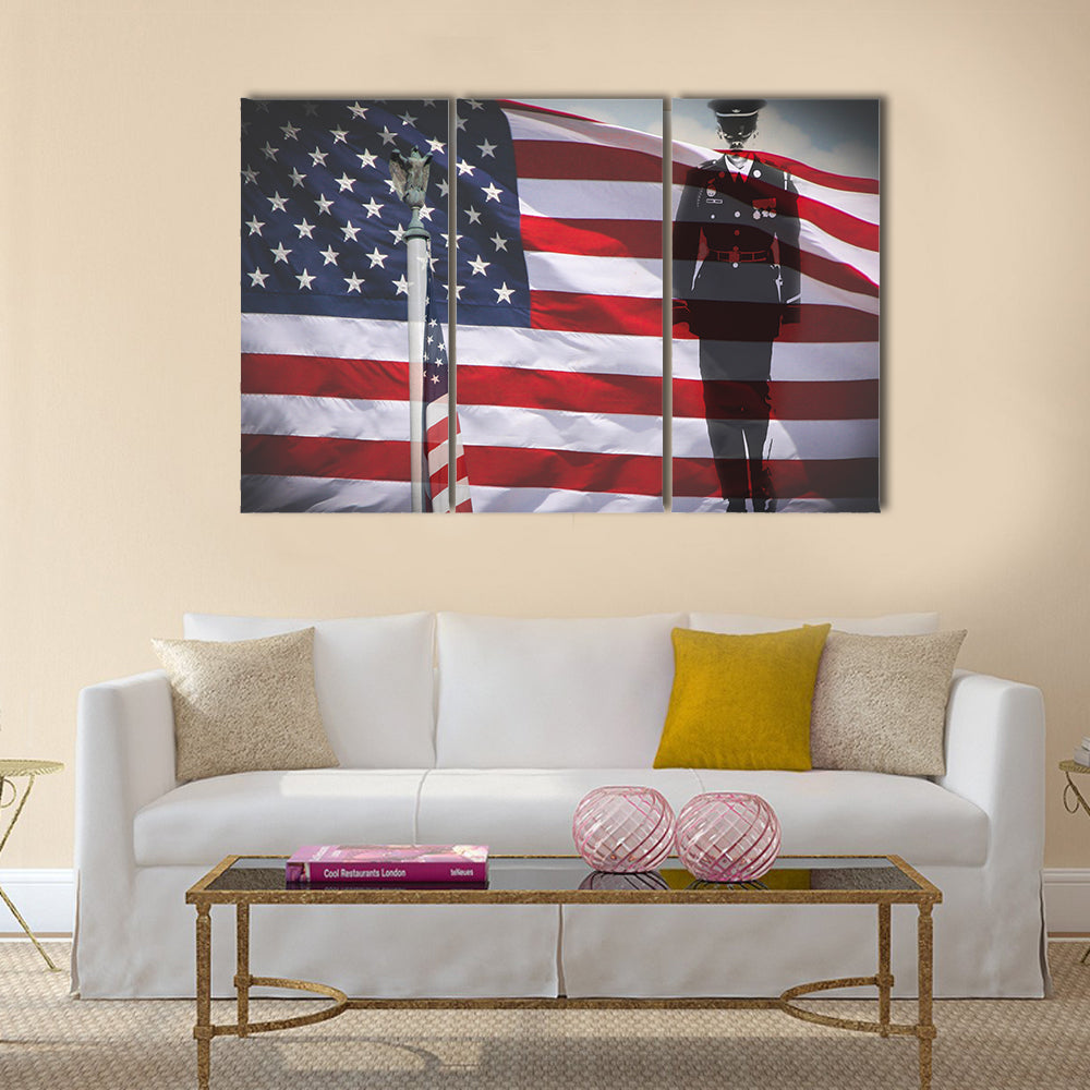 Salute Of A US National On Their Memorial Multi Panel Canvas Wall Art
