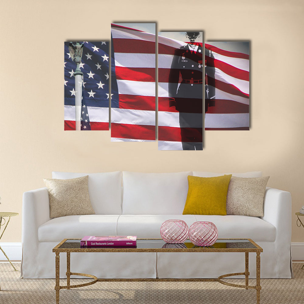 Salute Of A US National On Their Memorial Multi Panel Canvas Wall Art
