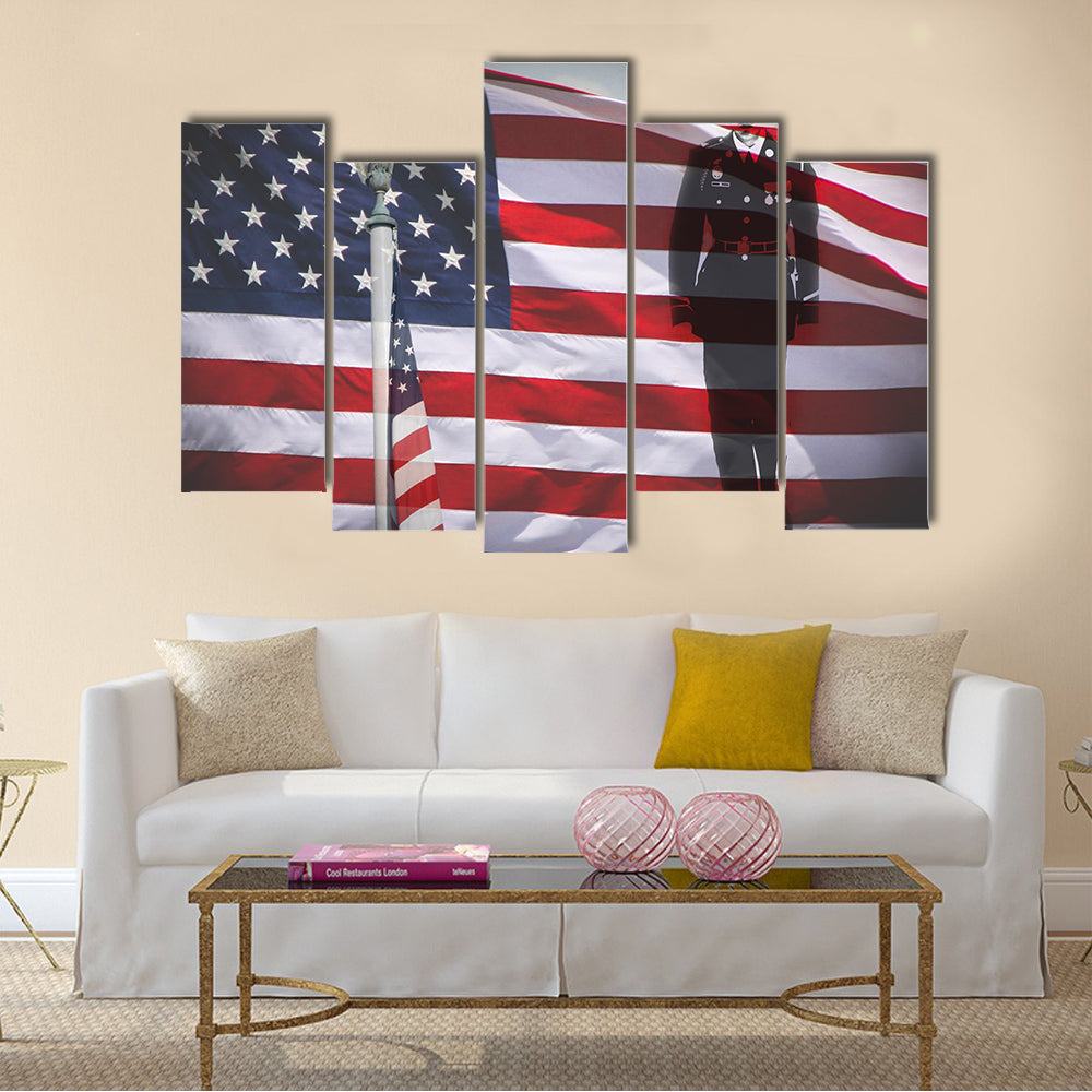 Salute Of A US National On Their Memorial Multi Panel Canvas Wall Art