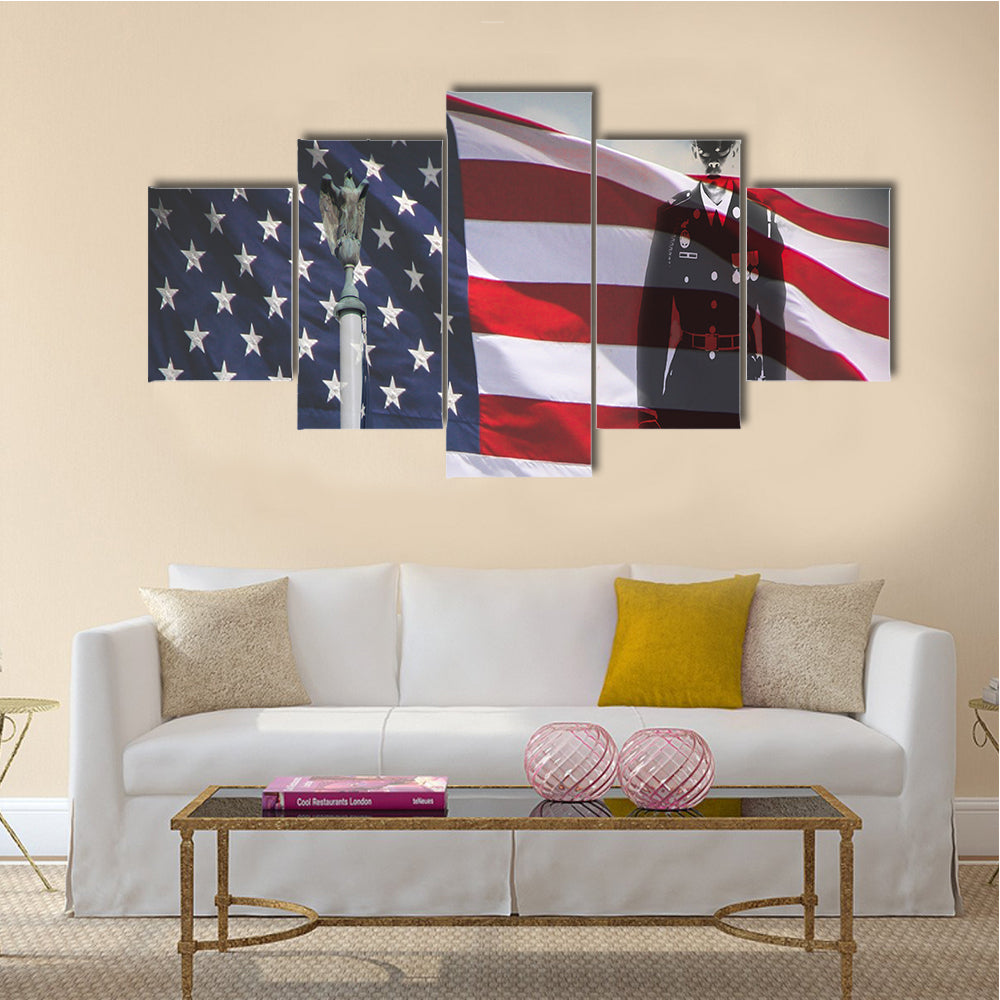 Salute Of A US National On Their Memorial Multi Panel Canvas Wall Art