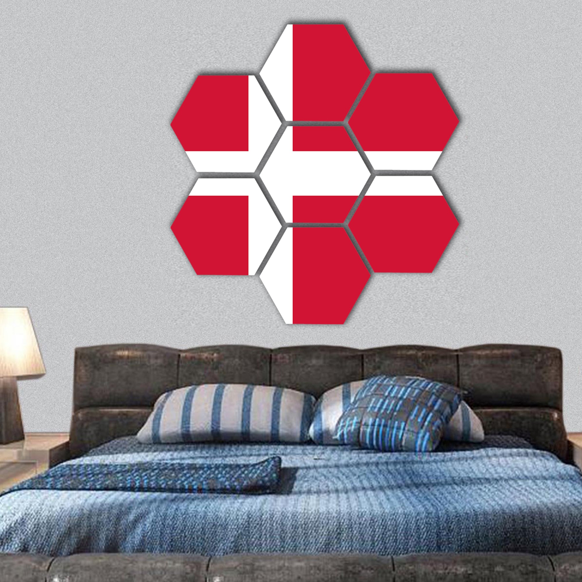 Denmark Flag hexagonal canvas wall art